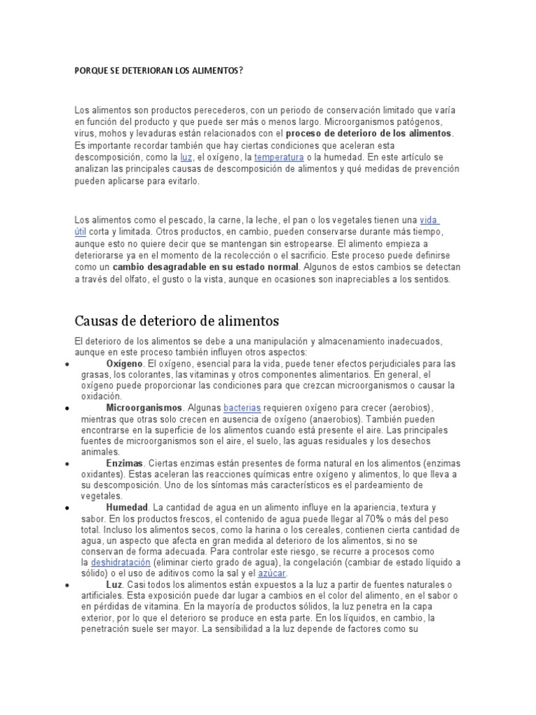Causas del Deterioro de Alimentos | PDF | Alimentos | Agua