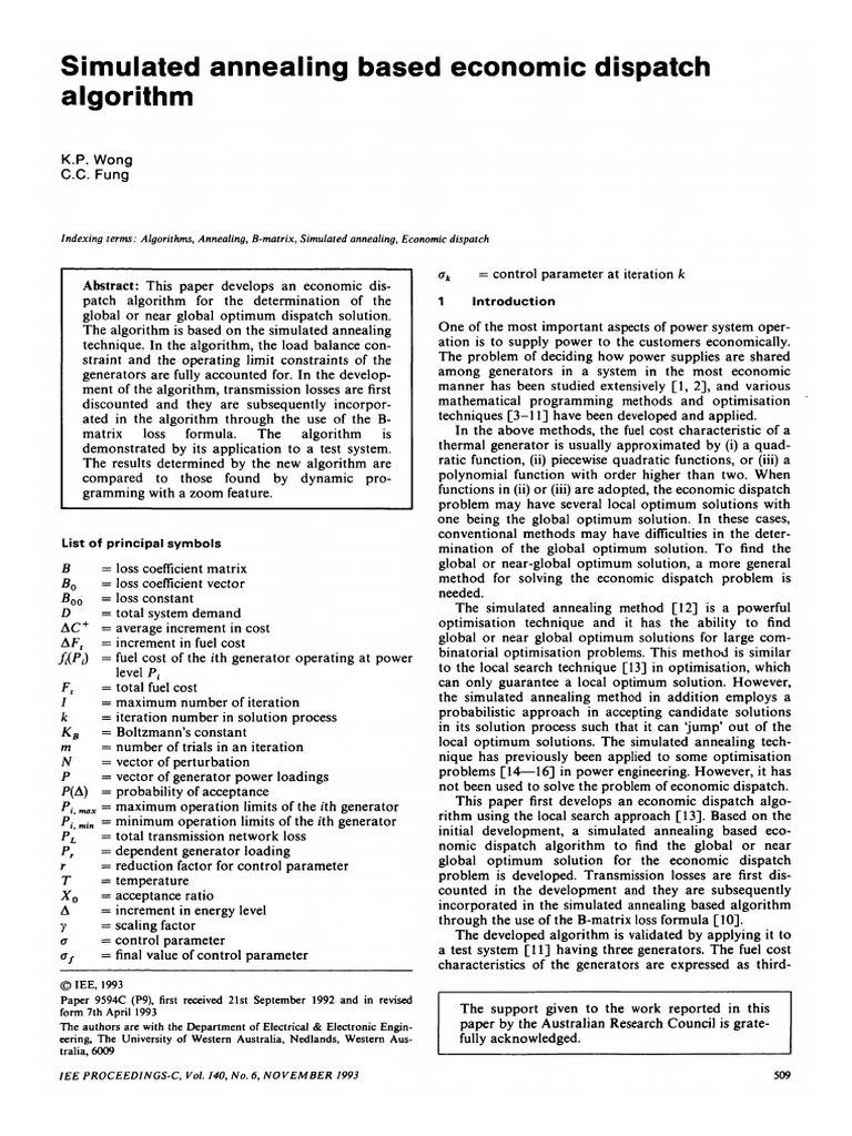 1993-Simulated Annealing Based Economic Dispatch Algorithm | PDF ...