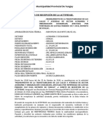 Acta de Recepción de La Obra - Mejoramineto de Calles de Acobamba y Cochahuain