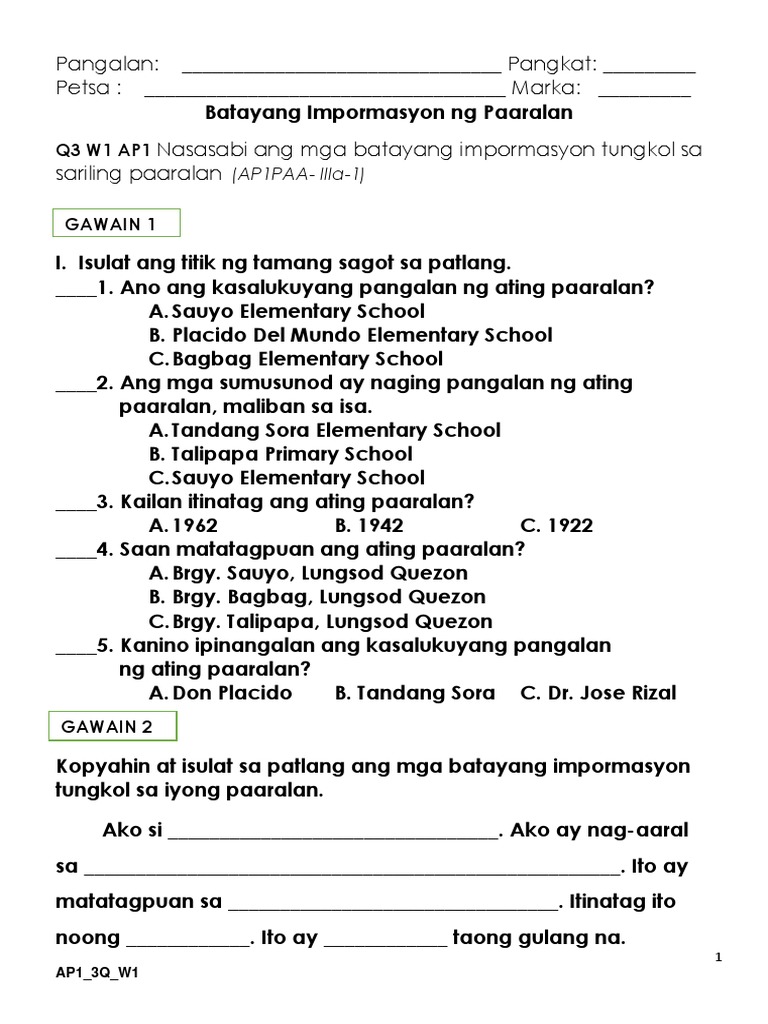 Ap1 Worksheet 3Q Week1 | PDF