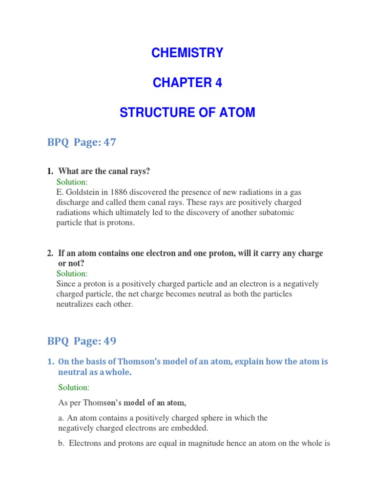 Structure of Atom: Key Concepts and Models | PDF | Atoms | Proton