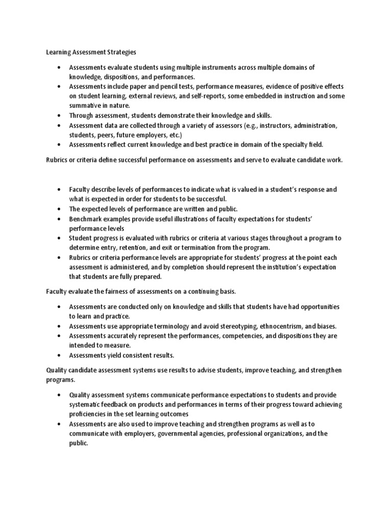 Learning Assessment Strategies PDF Educational Assessment Learning