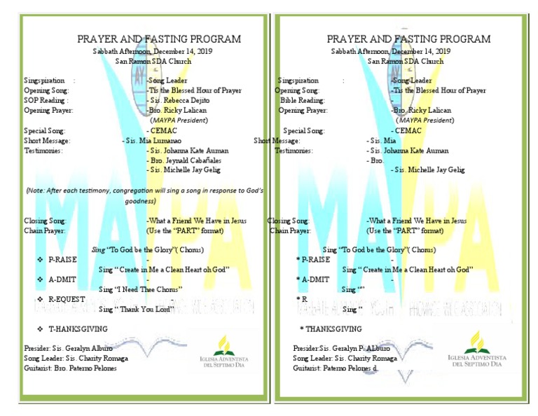 Prayer and Fasting Program Schedule | PDF | Christian Denominational ...