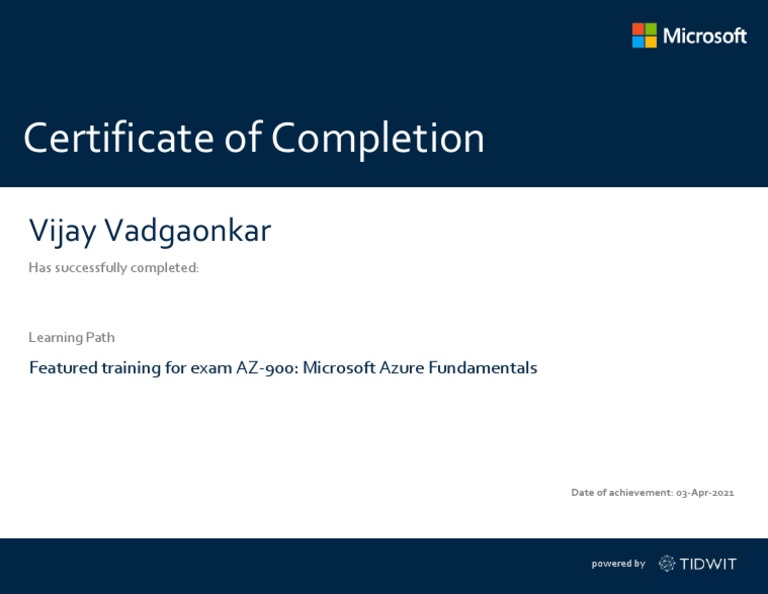 AZ-900 Microsoft Azure Completion Certificate | PDF