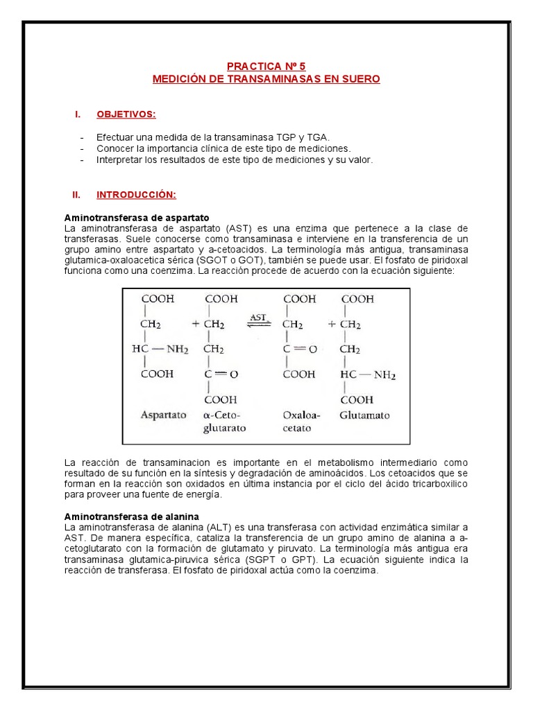 Medición de Transaminasas en Suero | PDF | Transaminasa | Biomoléculas