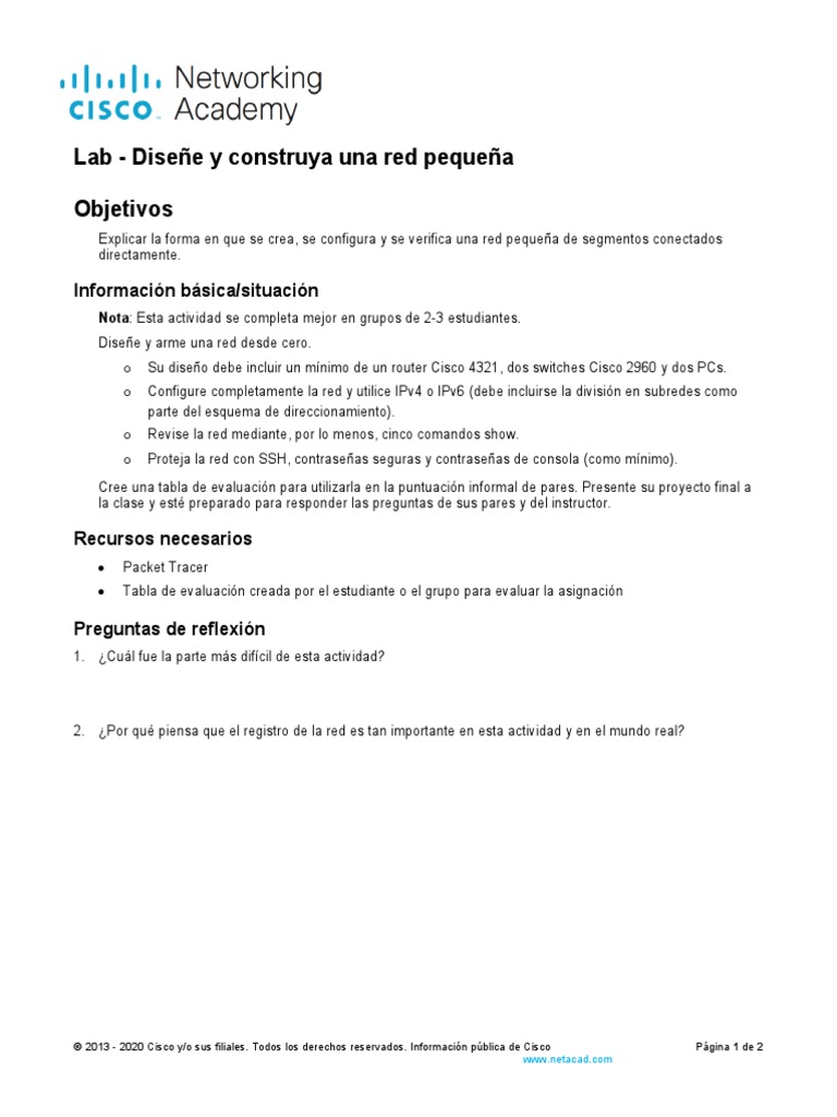 17.8.1 Lab - Design and Build A Small Network | PDF