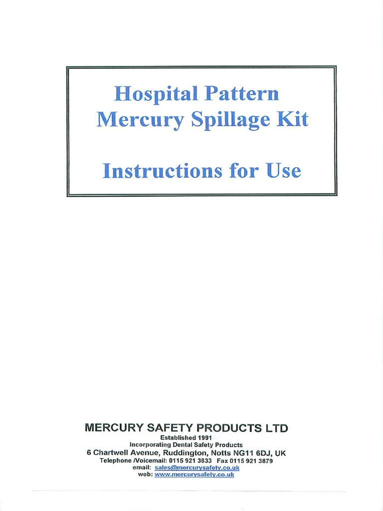 Mercury Spillage Kit Illustrated Instruction Booklet PDF Mercury