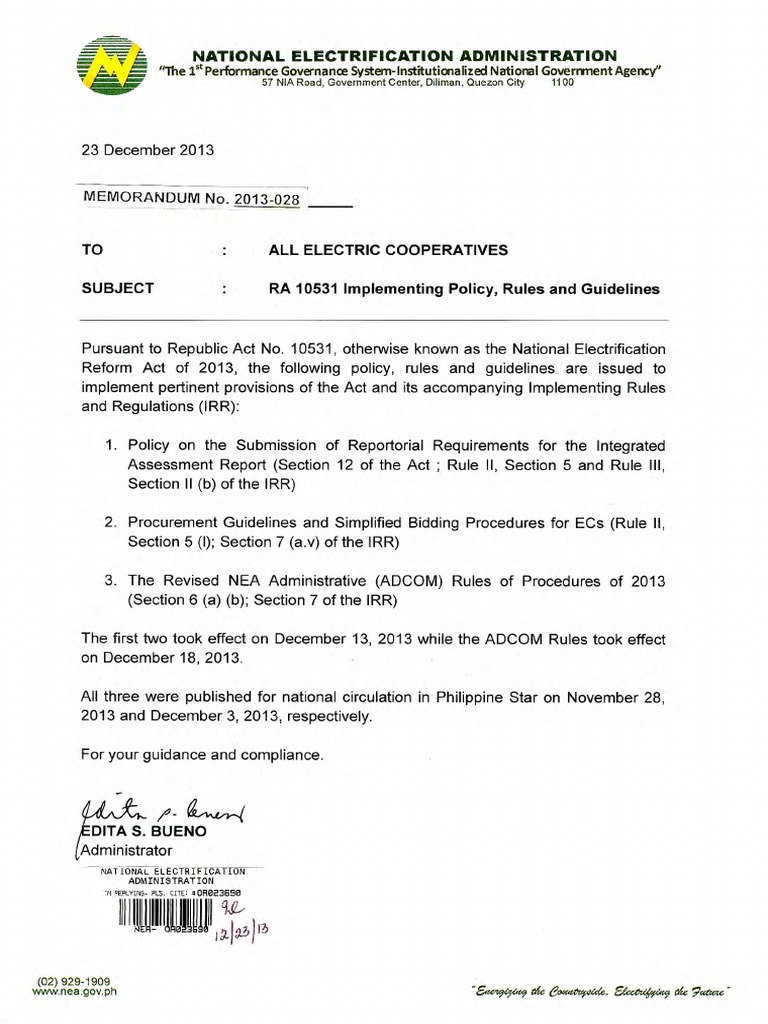 nea-memo-to-ecs-no-2013-028-ra-10531-implementing-policy-rules-and
