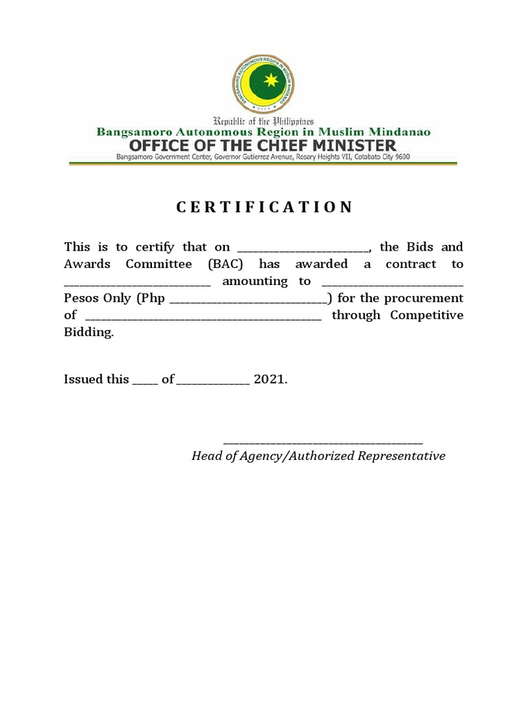 Appendix 32 - Certification That The Procurement Invloved Competitive ...