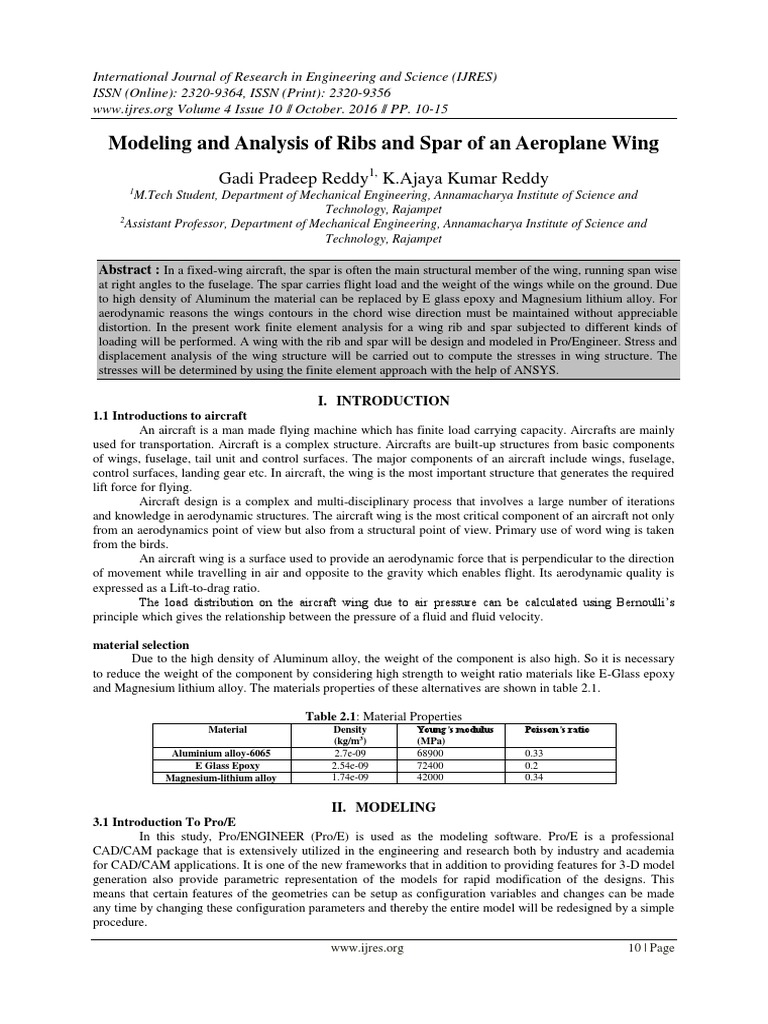 Modeling and Analysis of Ribs and Spar of An Aeroplane Wing Gadi