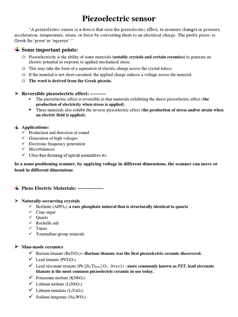 Sensors Notes PDF Observational Error Piezoelectricity
