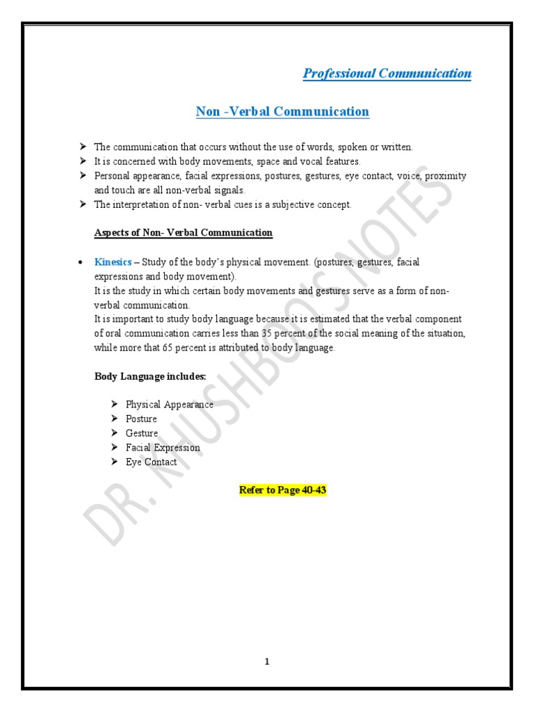 Class Notes On Non Verbal Communication | PDF | Science & Mathematics