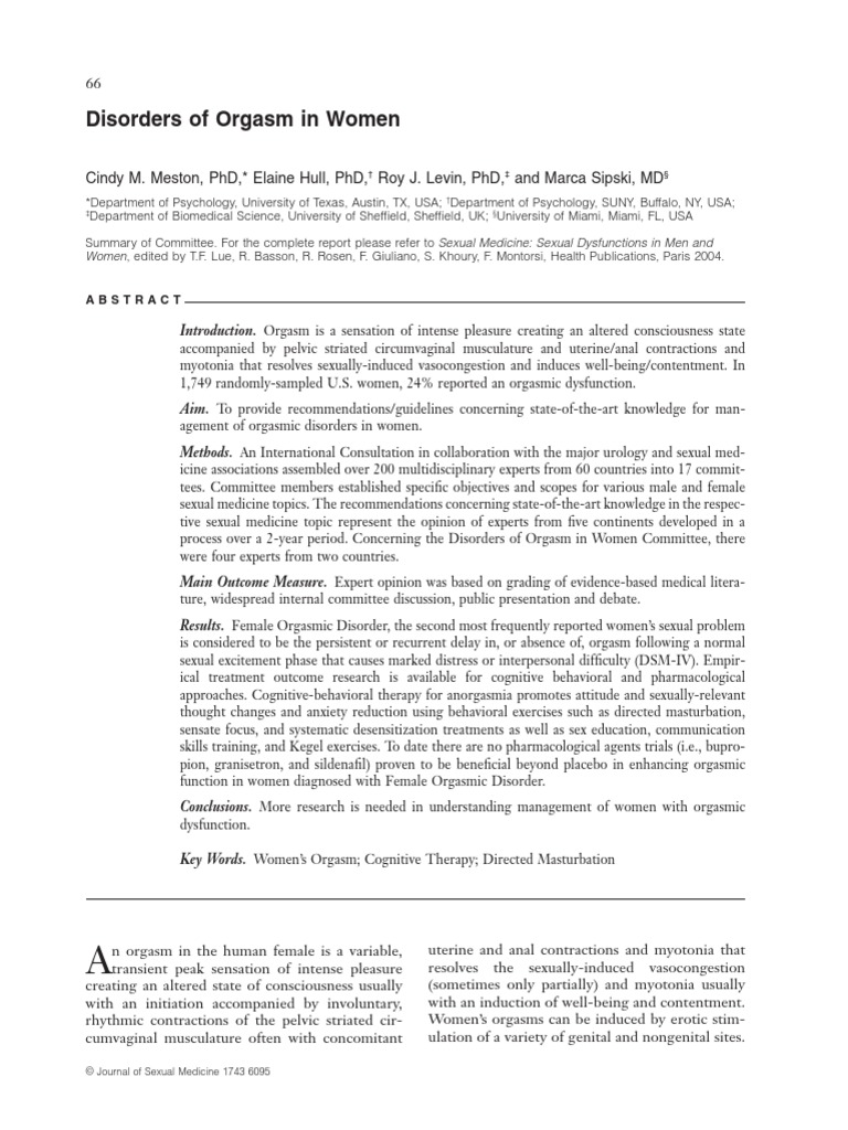 Disorders of Orgasm in Women | PDF | Orgasm | Cognitive Behavioral Therapy