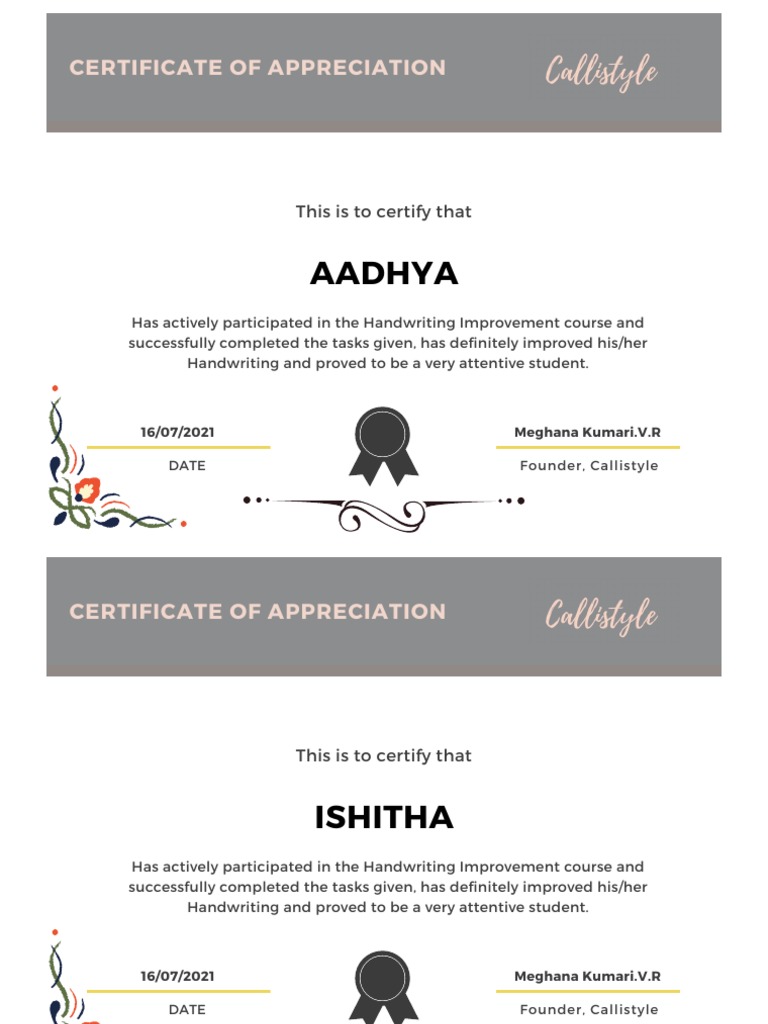 Callistyle Certificates | PDF | Writing | Calligraphy