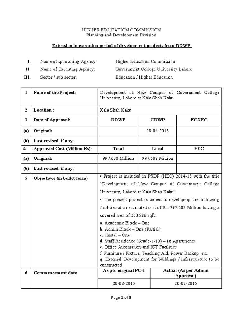Time Extension Proforma For Extension From DDWP PDF Economies