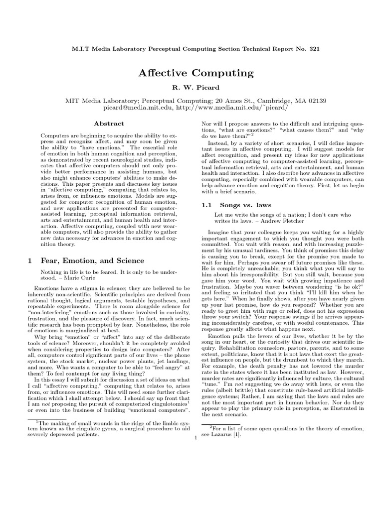 Affective Computing: Emotion in AI | PDF