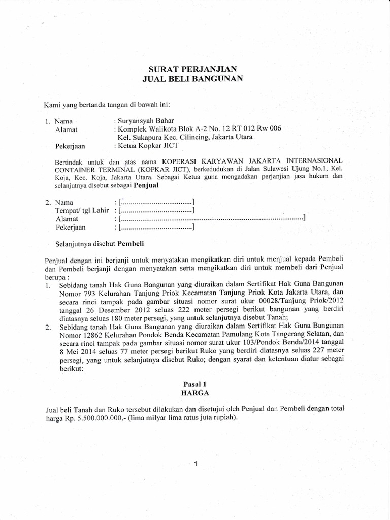 Perjanjian Jual Beli Bangunan | PDF