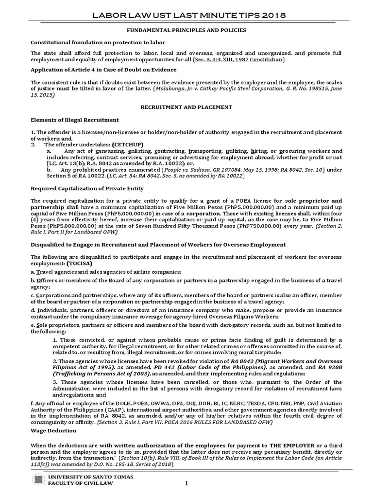 2018 Ust Lmt Labor Law Pdf Employment Labour Law