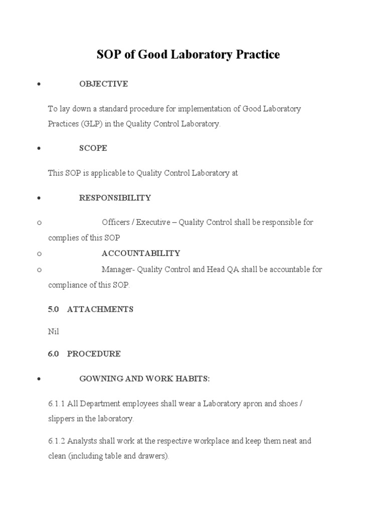 GLP Standard Operating Procedures Guide | PDF | Calibration | Laboratories
