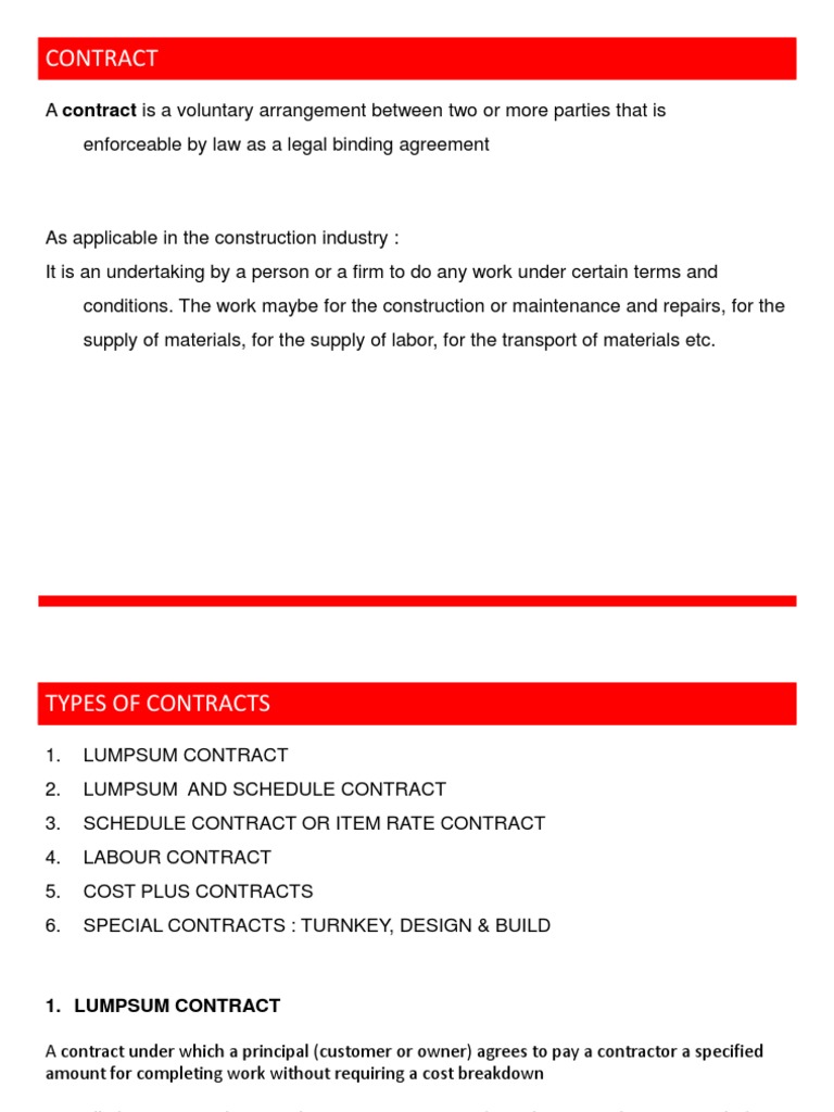 Types of Construction Contracts Explained | PDF | Employment | Cost