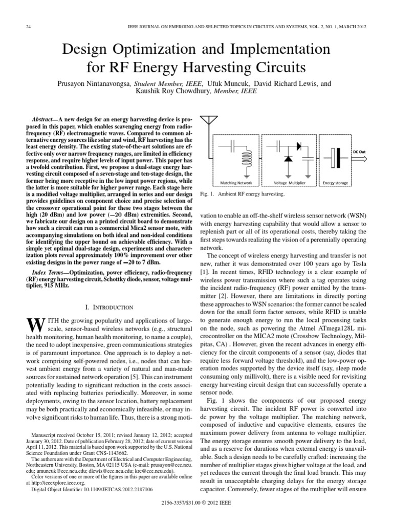 Design Optimization and Implementation of RF Energy Harvesting Circuits ... Circuit Diagram