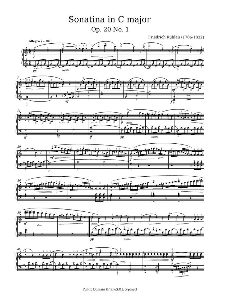 Piano Sonatina in C Major Op 20 No 1 by Friedrich Kuhlau | PDF  