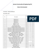 Peterson Construction & Engineering PLC: Tools Stock Balance