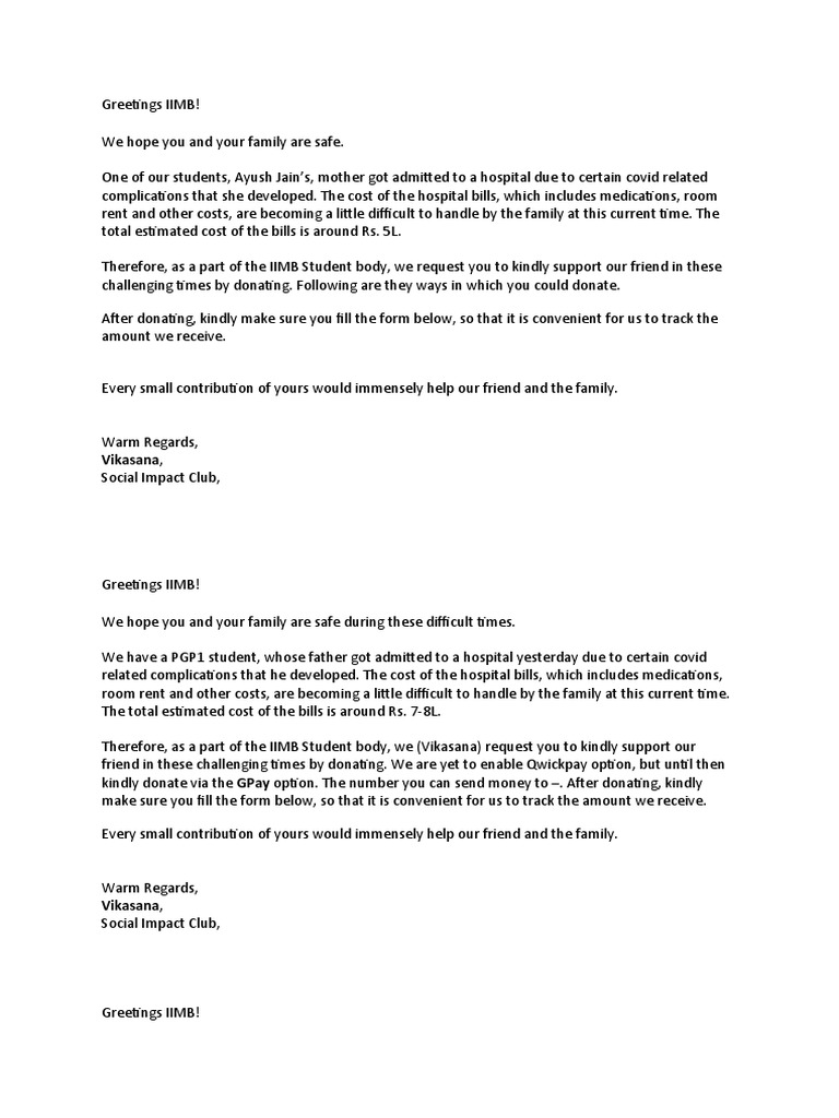 Request for Donations to Support Medical Expenses of IIMB Employee Due