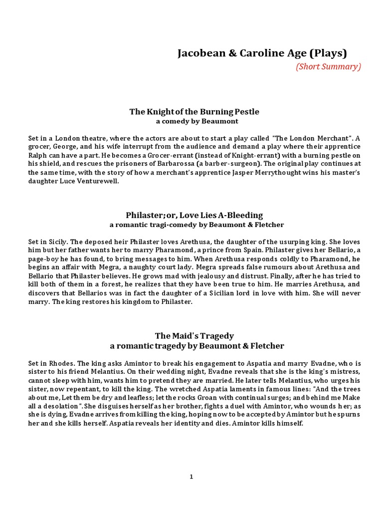 Jacobean & Caroline Drama Overview | PDF | Plays | English Renaissance ...