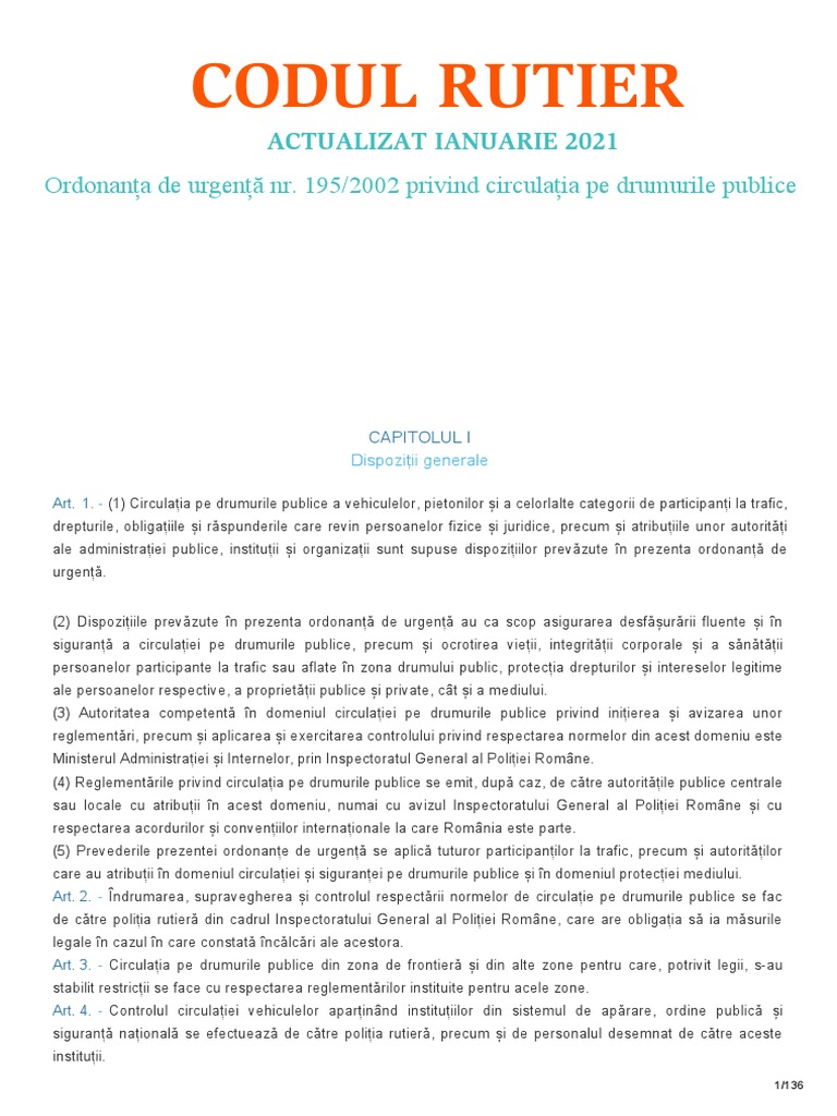 Codul Rutier Actualizat Ianuarie 2021 | PDF