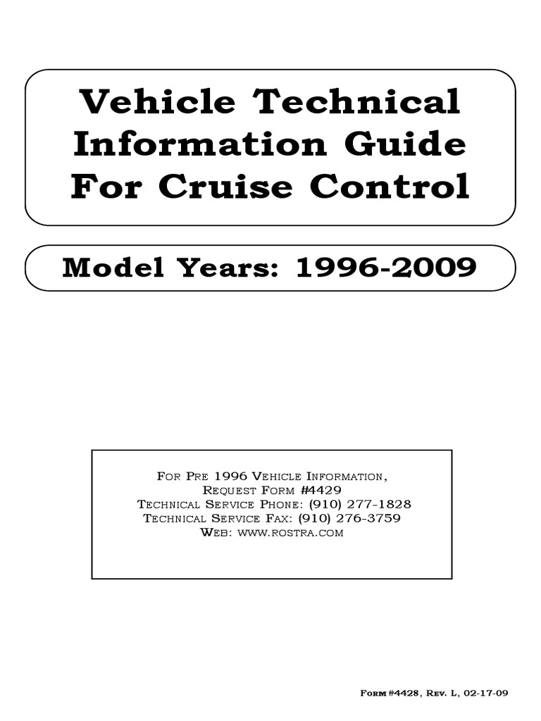 Vehicle Technical Information Guide For Cruise Control Model Years