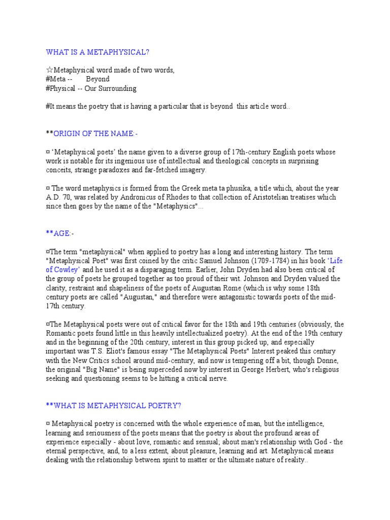 What Is A Metaphysical PDF Poetry