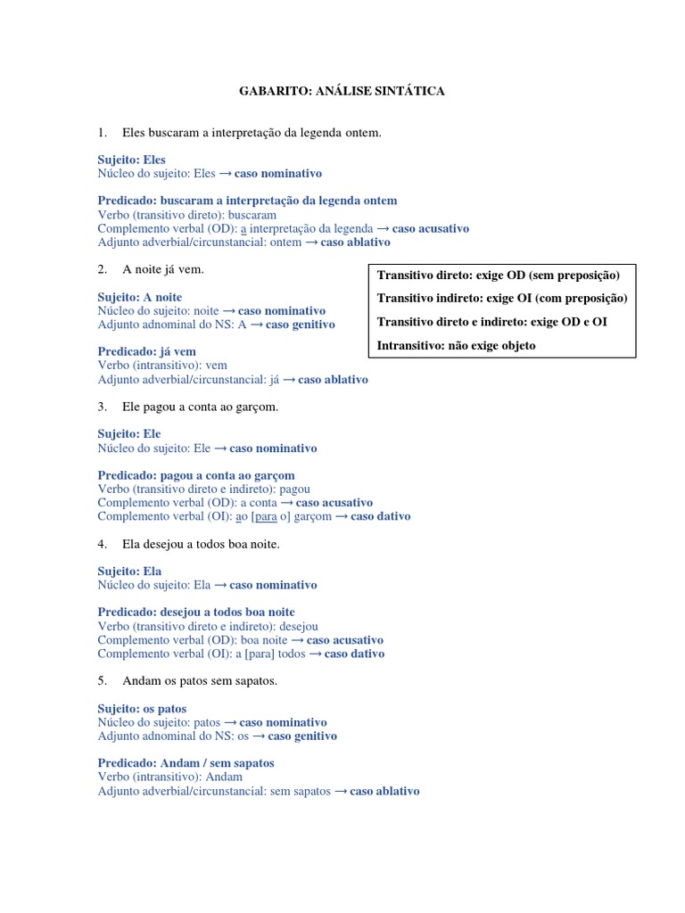 AVALIAÇÃO ANÁLISE SINTÁTICA, PDF, Objeto (gramática)