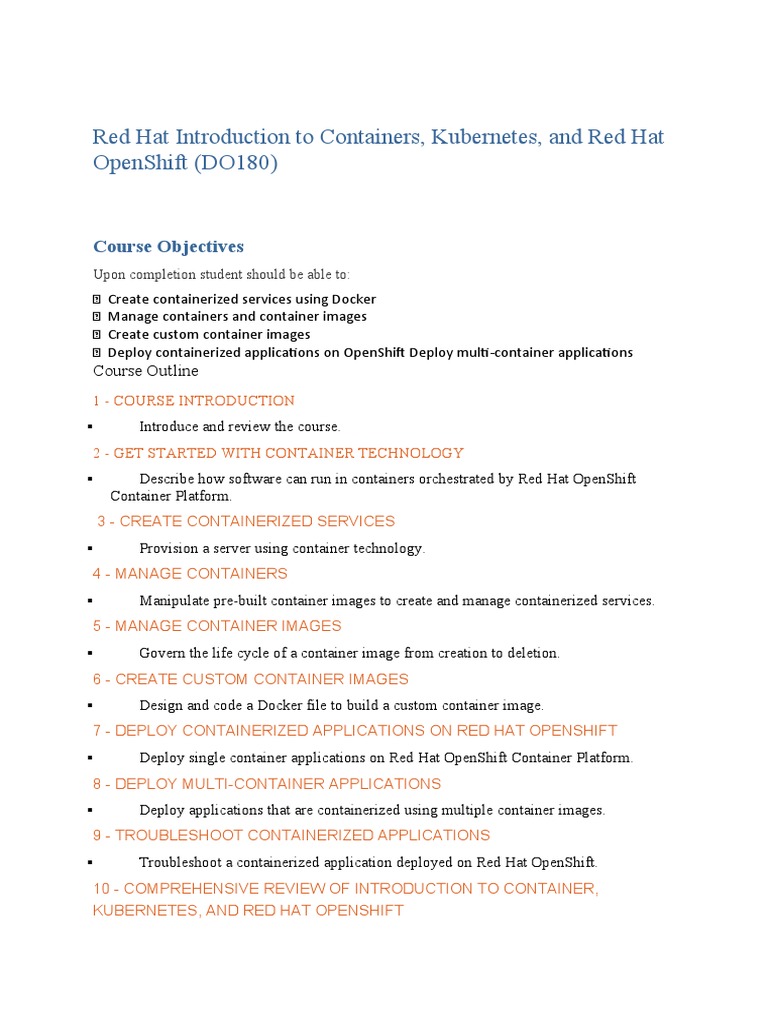 Red Hat Introduction To Containers, Kubernetes, and Red Hat OpenShift ...