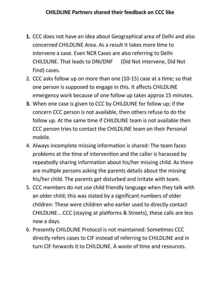 Improving CHILDLINE-CCC Coordination | PDF | Communication