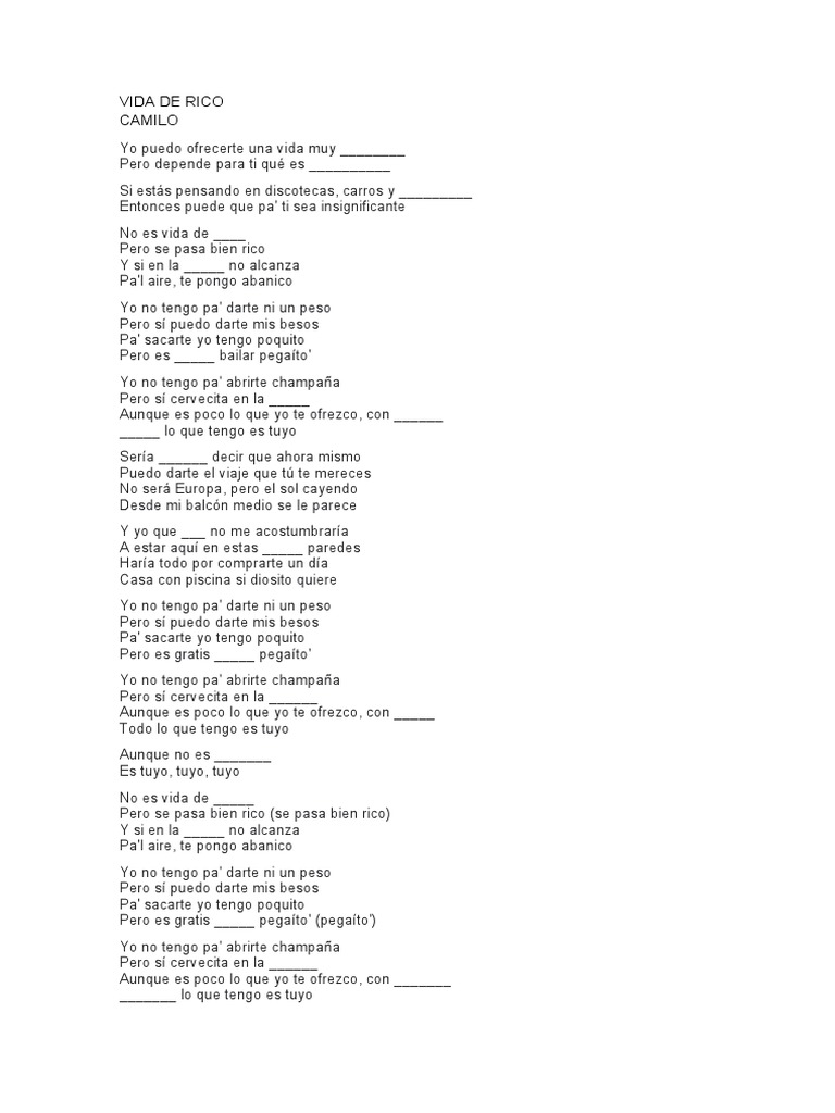 Canción - Vida de Rico | PDF