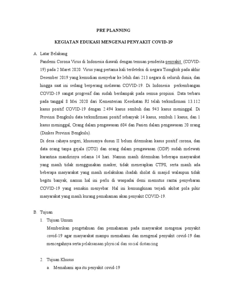 Pre Planning Komunitas | PDF