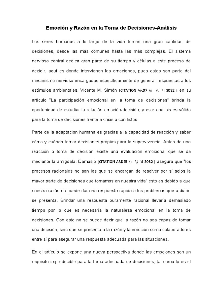 Emociones en La Toma de Decisiones | PDF | Las emociones | Toma de ...