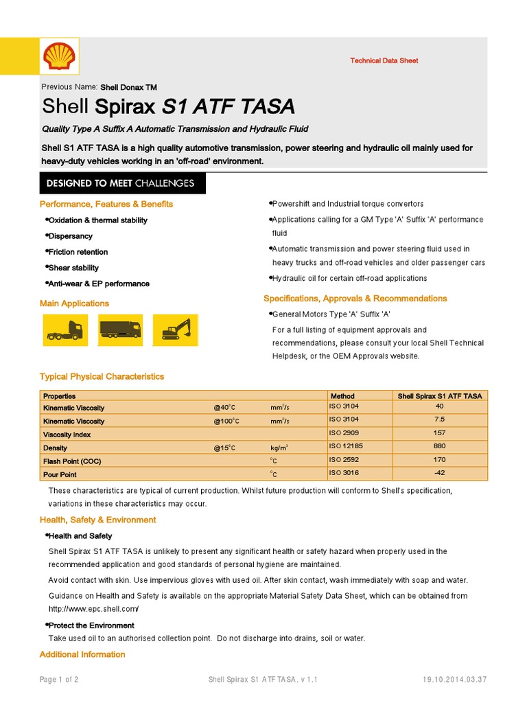 Shell Spirax S1 ATF TASA Overview | PDF | Vehicles | Mechanical Engineering