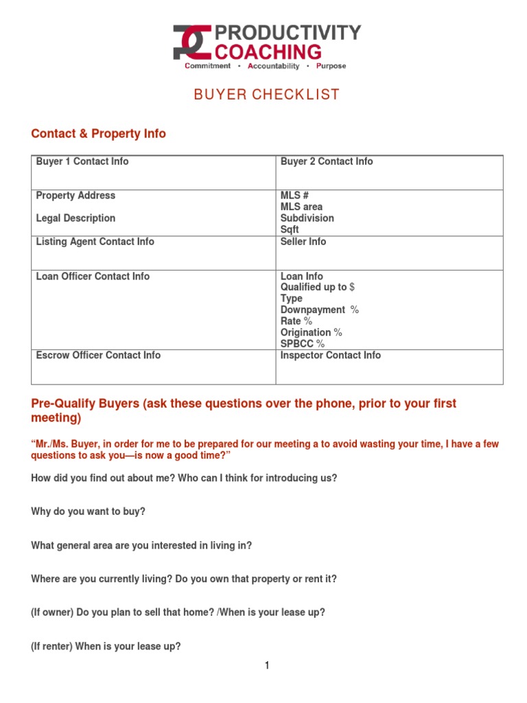Buyer - Full Transaction Checklist | PDF | Financial Transaction | Real ...