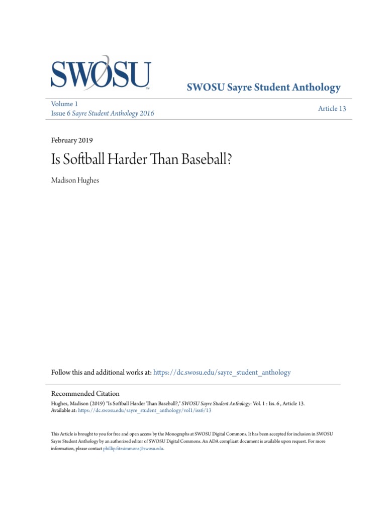 Is Softball Harder Than Baseball PDF Softball Baseball Field