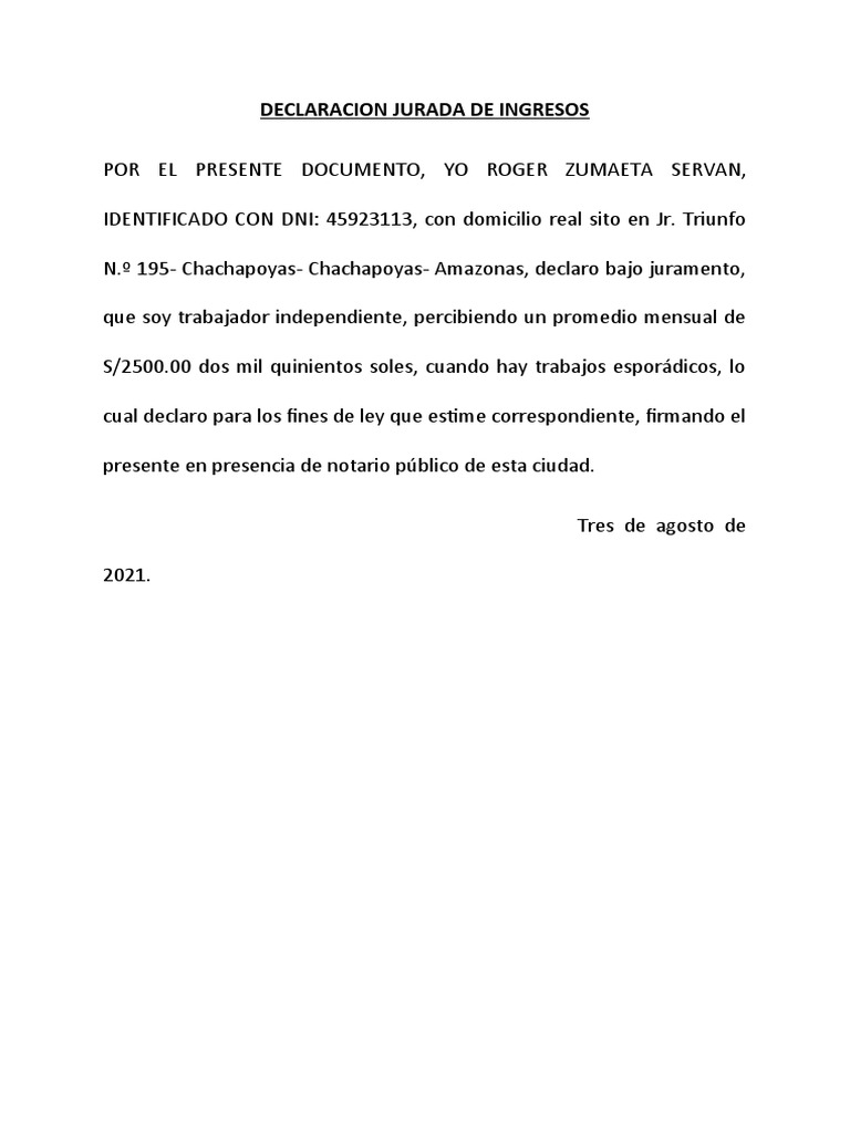 Declaracion Jurada de Ingresos | PDF