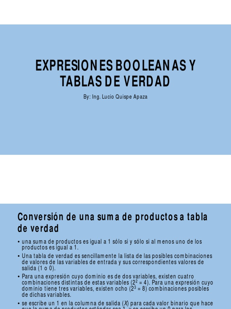 Expresiones Booleanas y Tablas de Verdad PDF