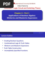 Chapter 4 - Part 1: Applications of Boolean Algebra: Minterms and Maxterms Expansions