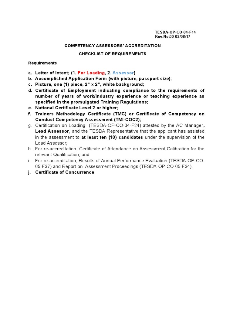 TESDAOPCO04 Accreditation Assessors Forms PDF