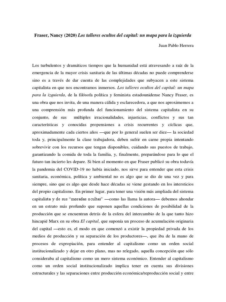 Fraser, Nancy (2020) Los Talleres Ocultos Del Capital Un Mapa para La