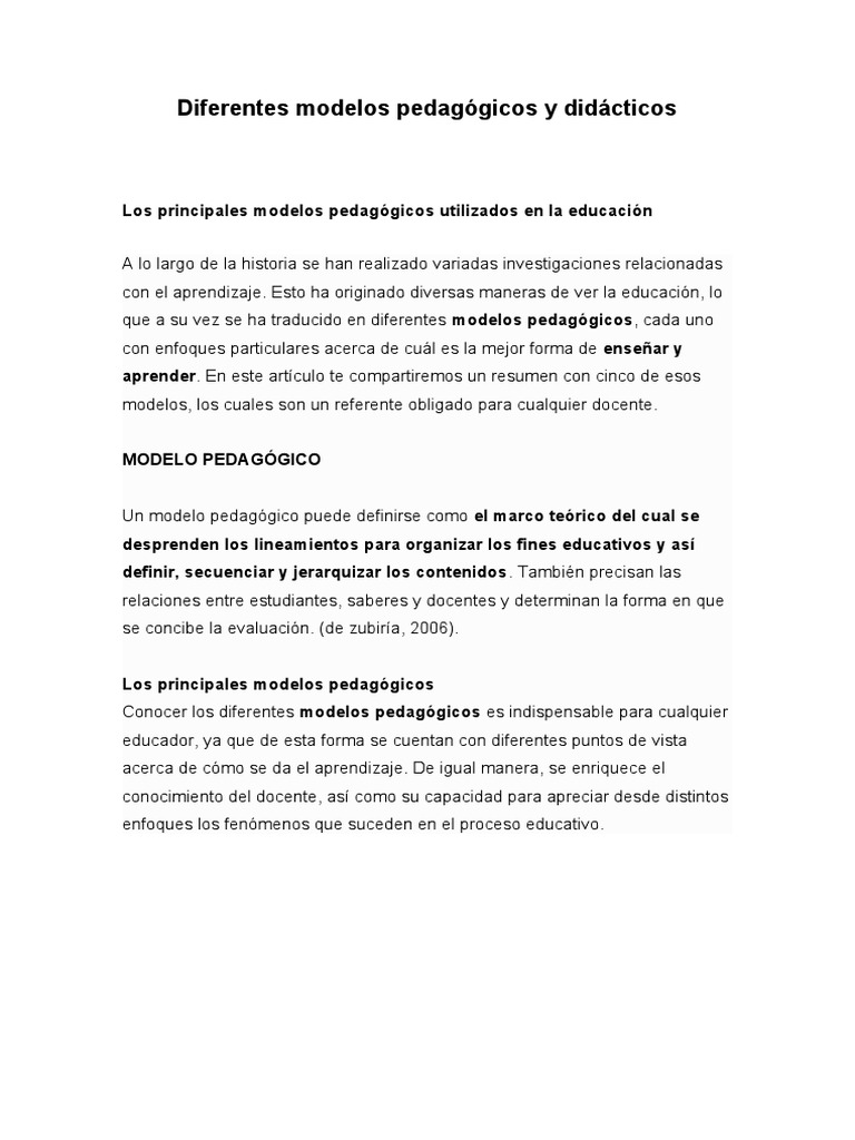 Modelos pedagógicos tradicionales y actuales | PDF | Aprendizaje | Maestros