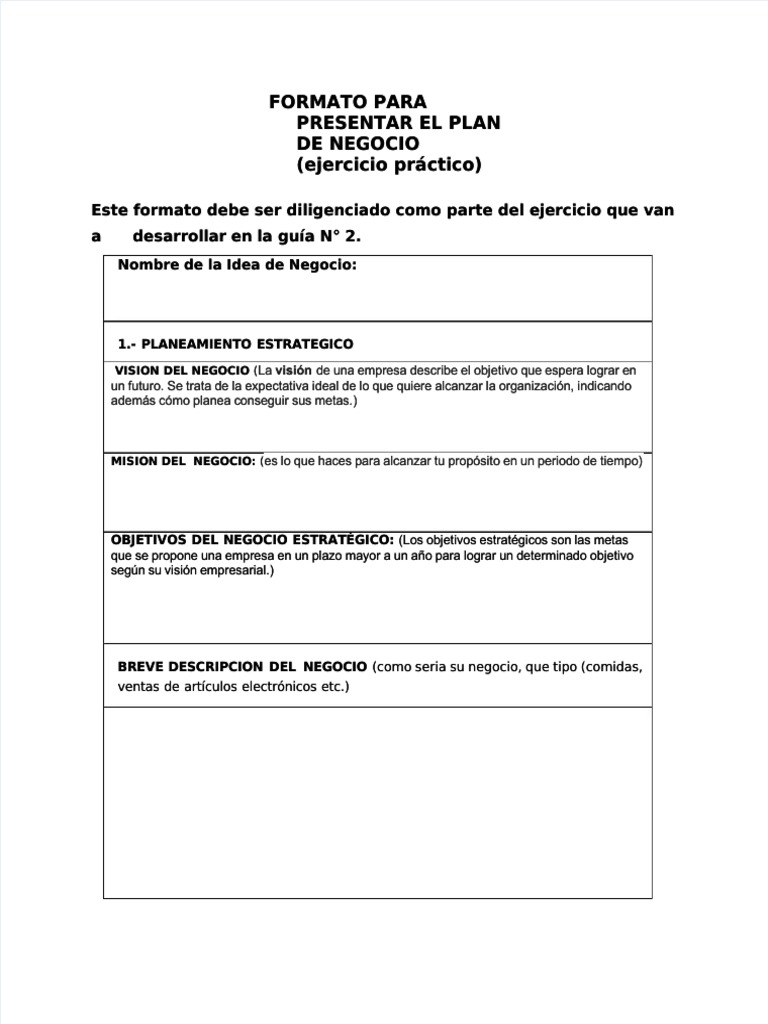 Formato para Plan de Negocio | PDF | Costo | Precios