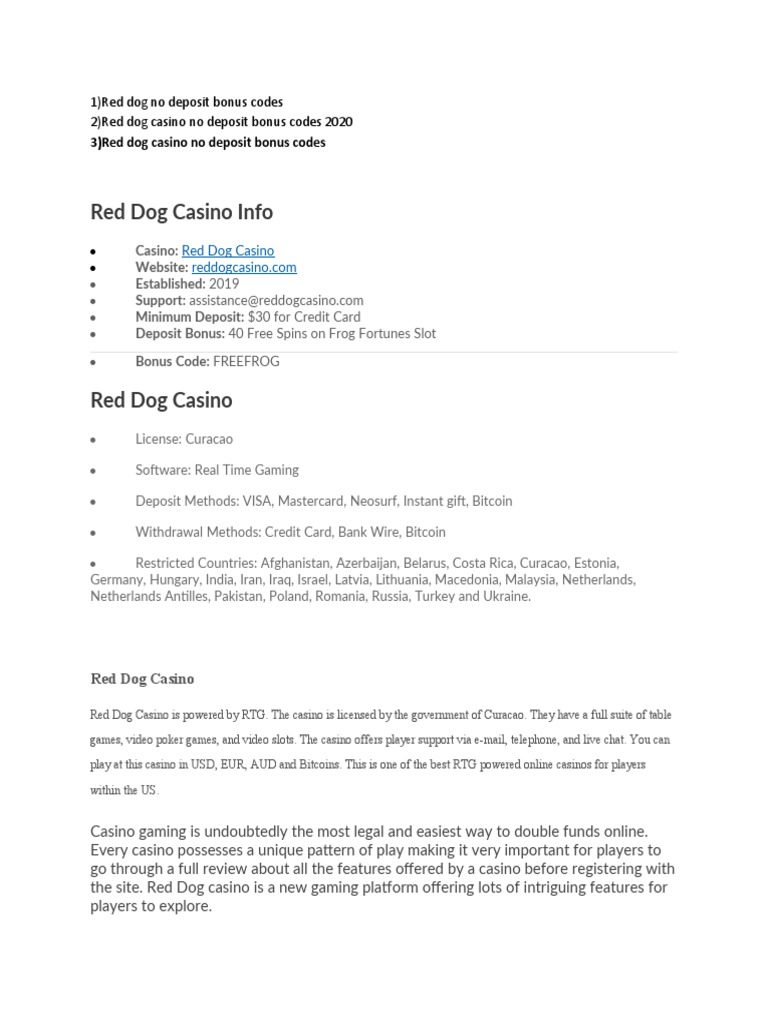 3) Red Dog Casino No Deposit Bonus Codes | PDF | Visa Inc. | Master Card