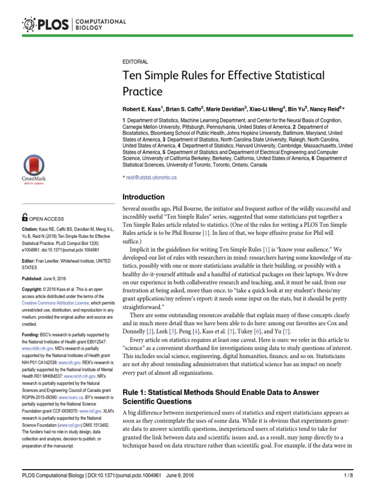 Ten Simple Rules For Effective Statistical Practice – RFIFJT